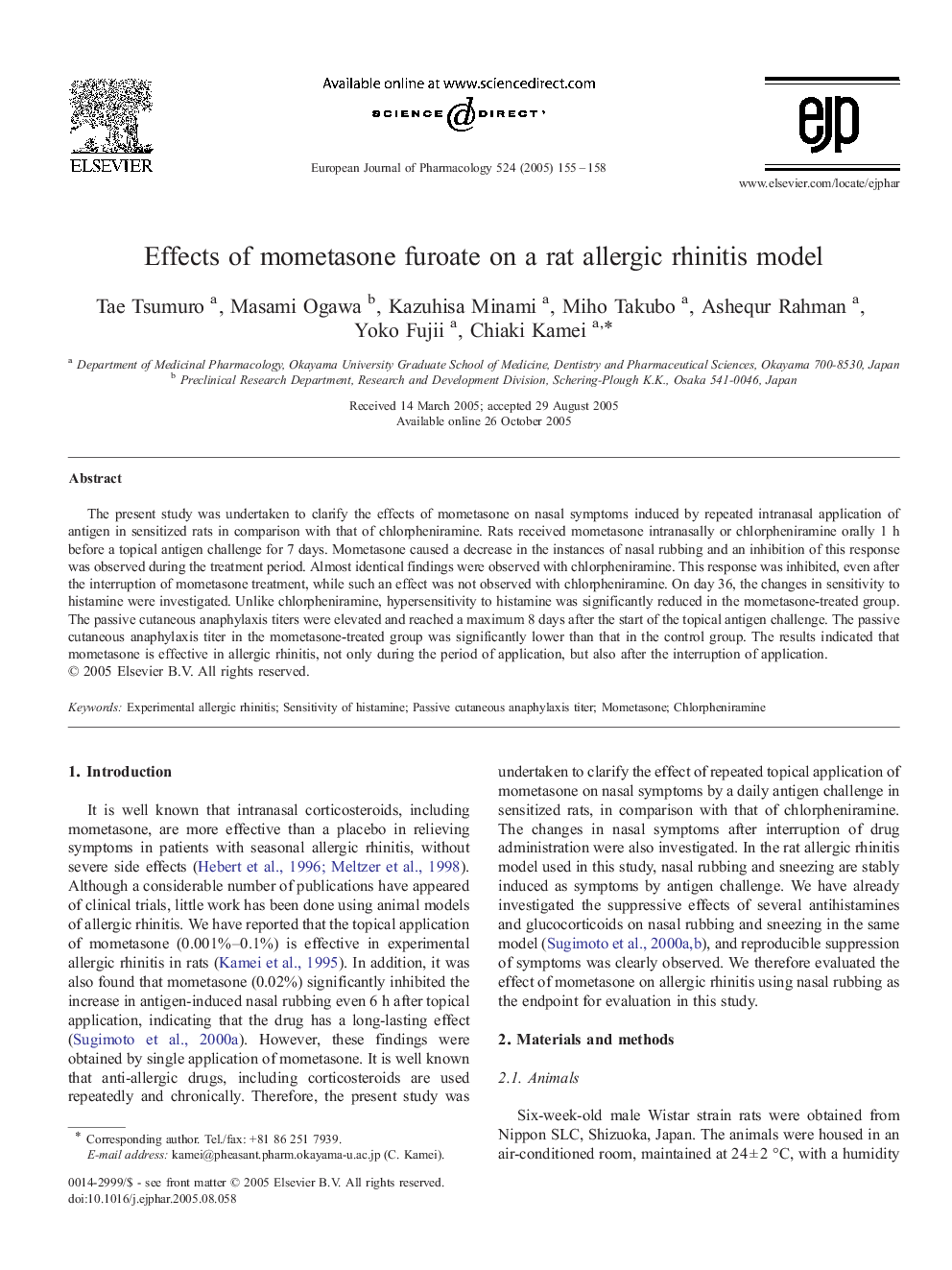 Effects of mometasone furoate on a rat allergic rhinitis model