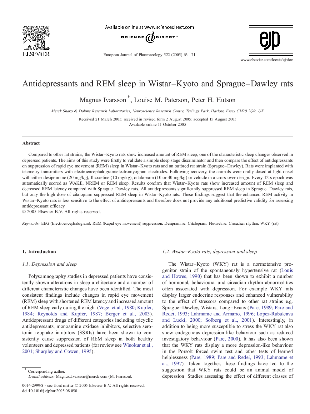 Antidepressants and REM sleep in Wistar-Kyoto and Sprague-Dawley rats