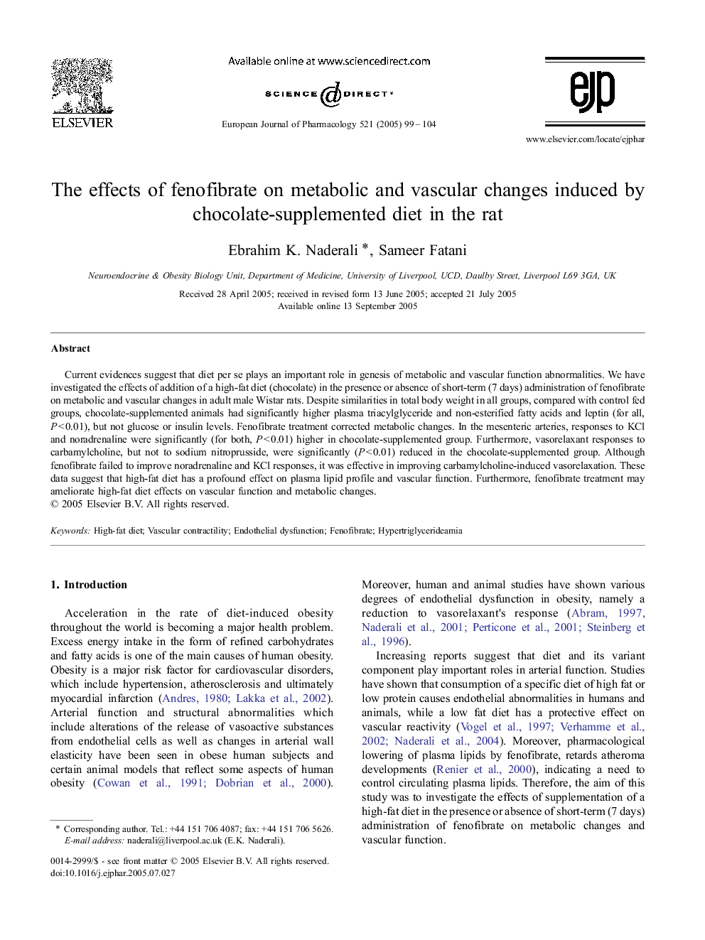 The effects of fenofibrate on metabolic and vascular changes induced by chocolate-supplemented diet in the rat