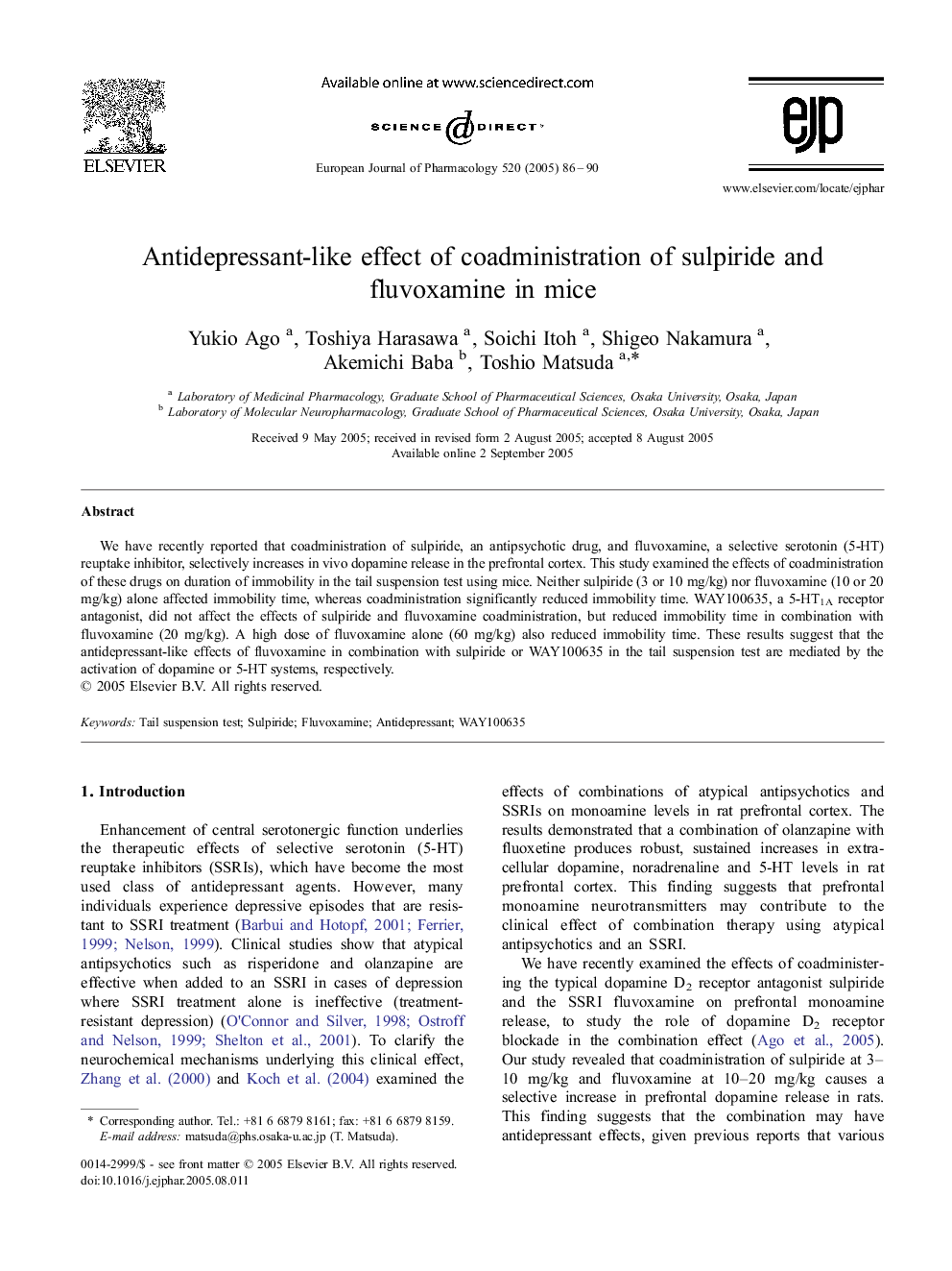 Antidepressant-like effect of coadministration of sulpiride and fluvoxamine in mice