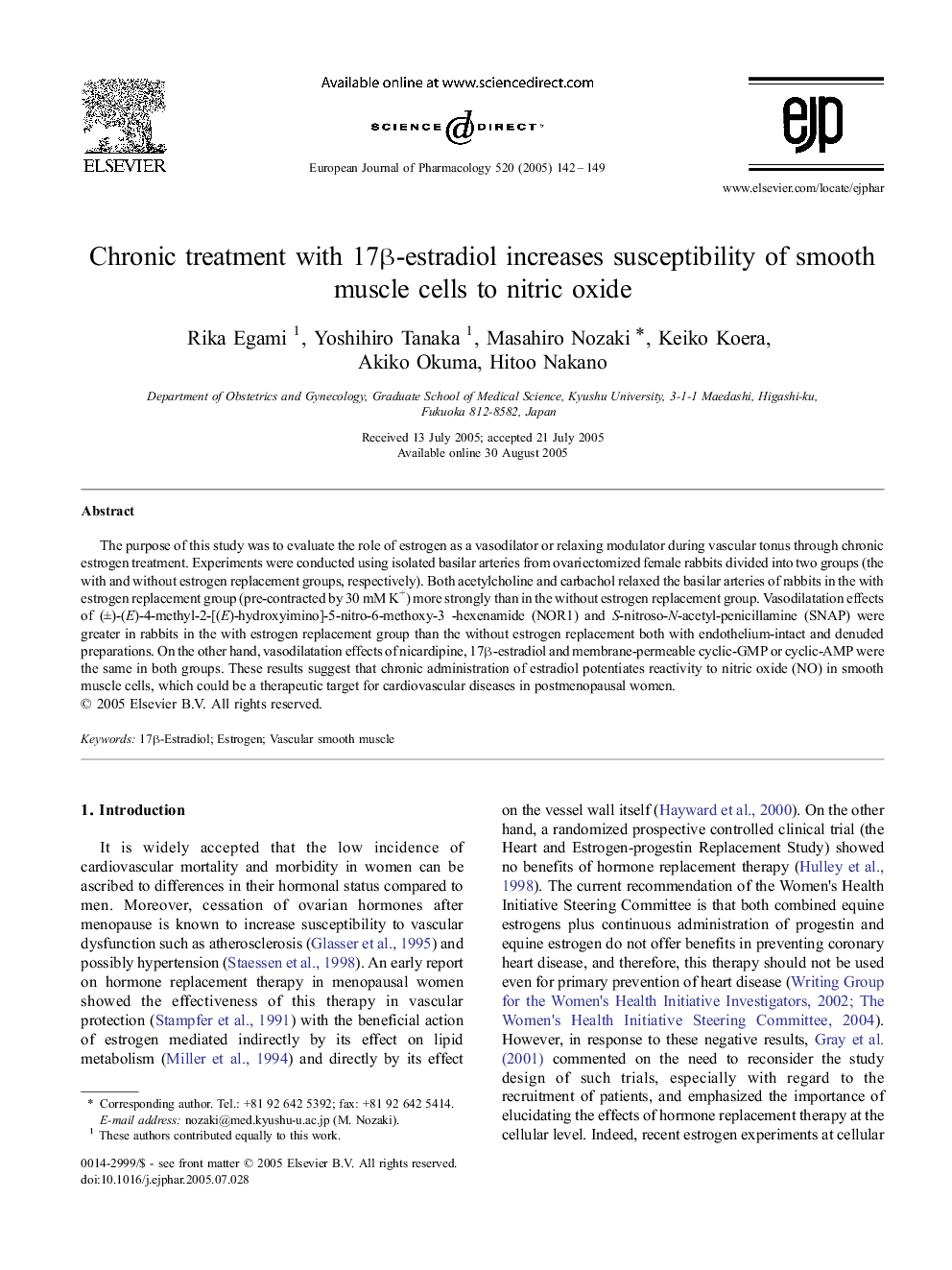 Chronic treatment with 17Î²-estradiol increases susceptibility of smooth muscle cells to nitric oxide