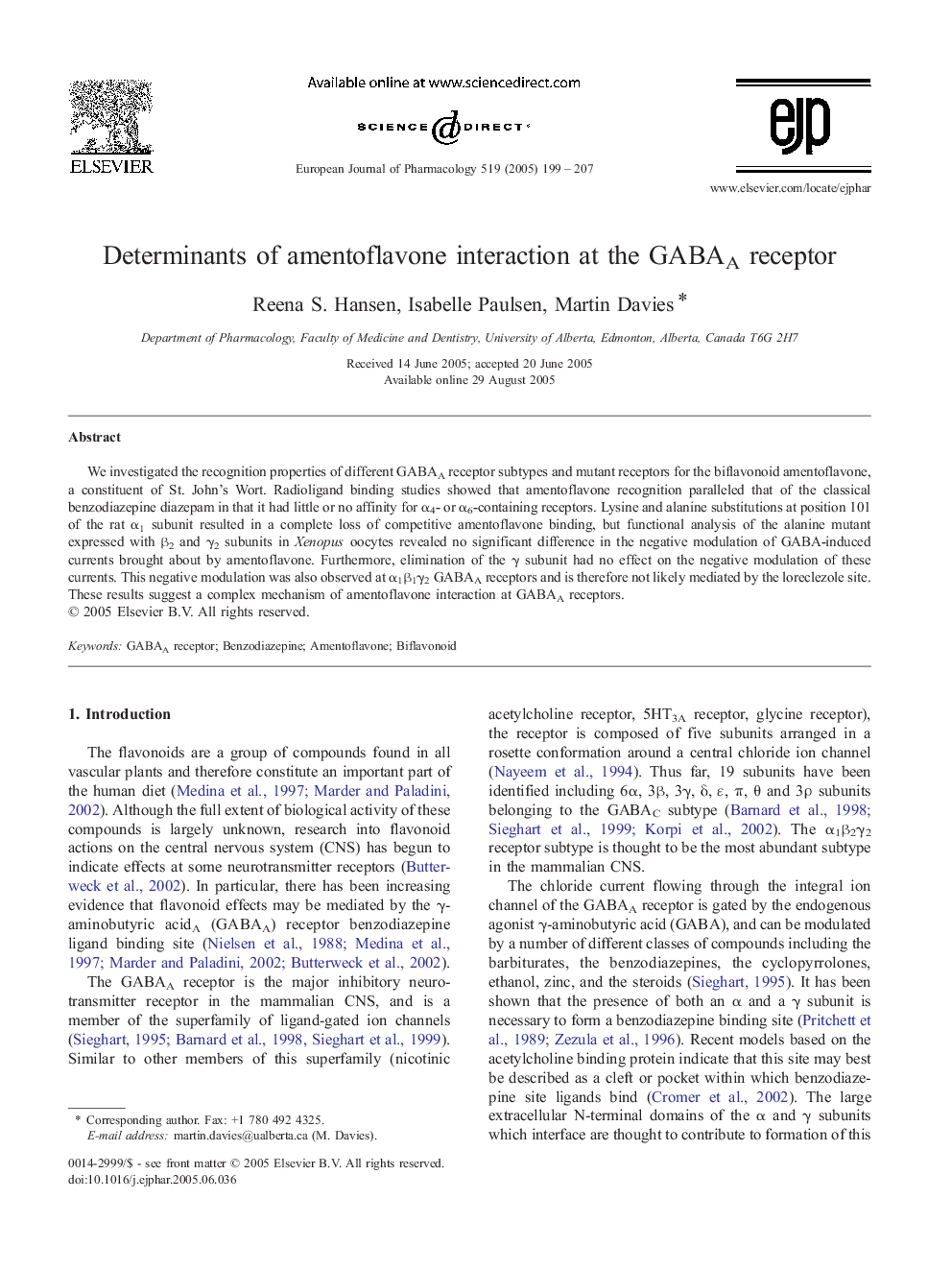 Determinants of amentoflavone interaction at the GABAA receptor