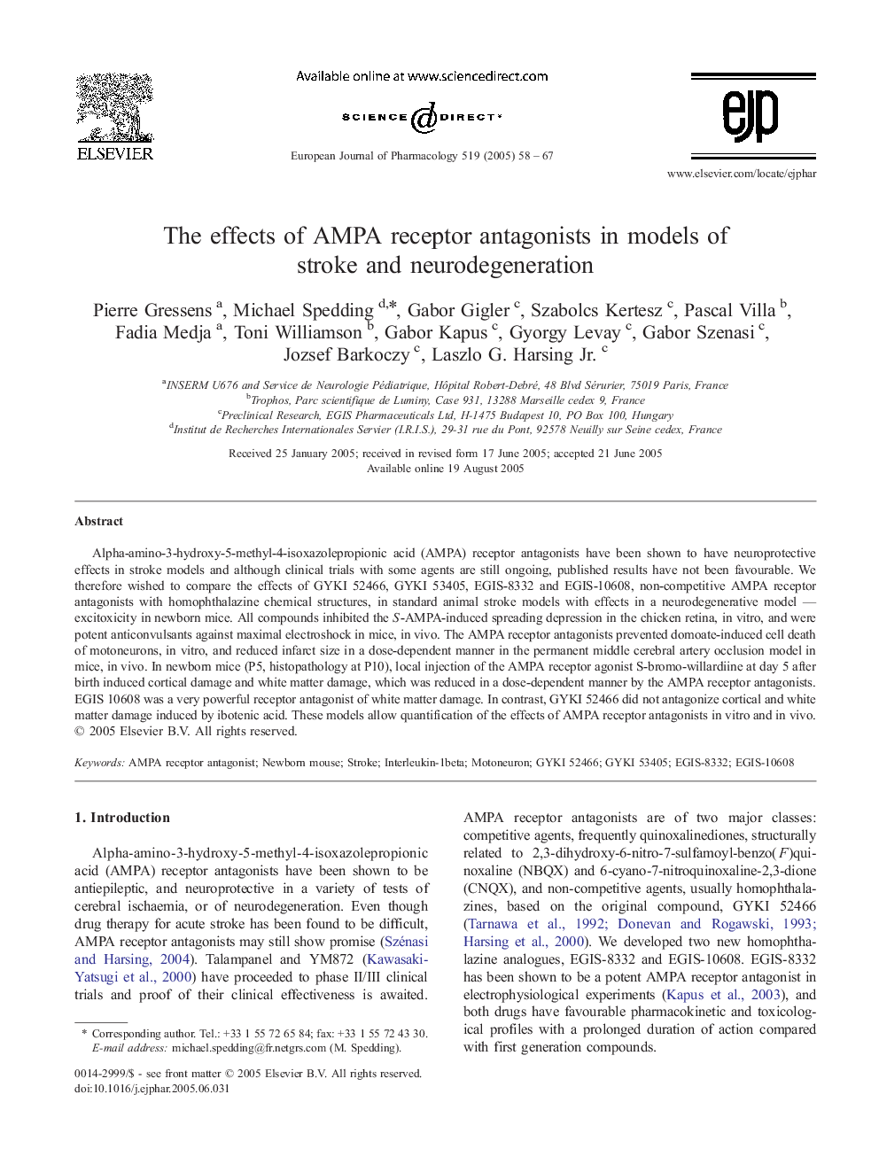 The effects of AMPA receptor antagonists in models of stroke and neurodegeneration