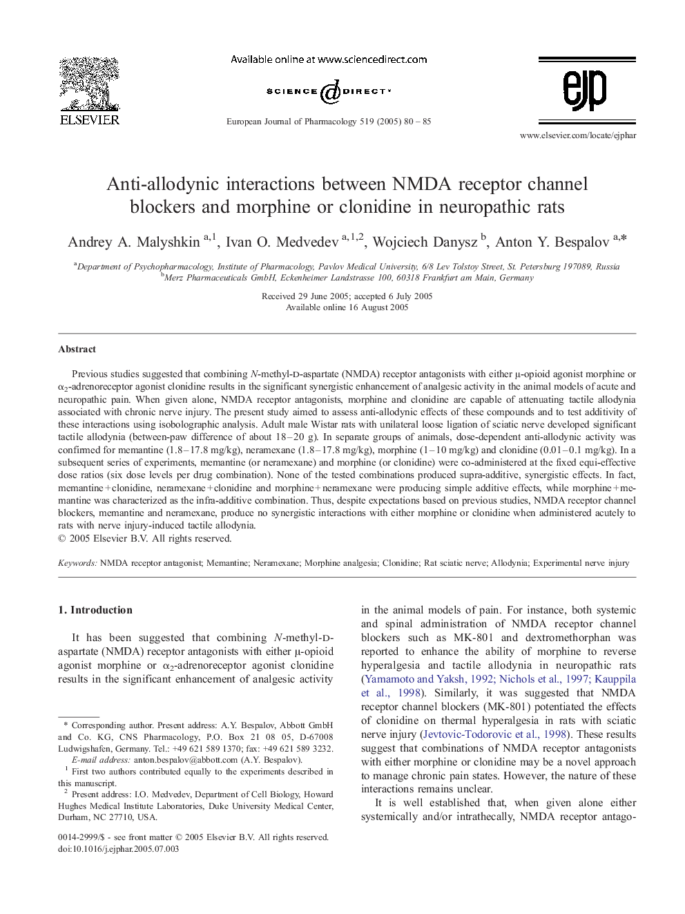 Anti-allodynic interactions between NMDA receptor channel blockers and morphine or clonidine in neuropathic rats