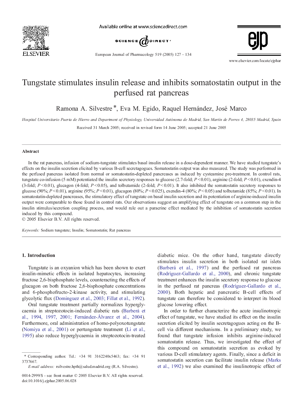 Tungstate stimulates insulin release and inhibits somatostatin output in the perfused rat pancreas