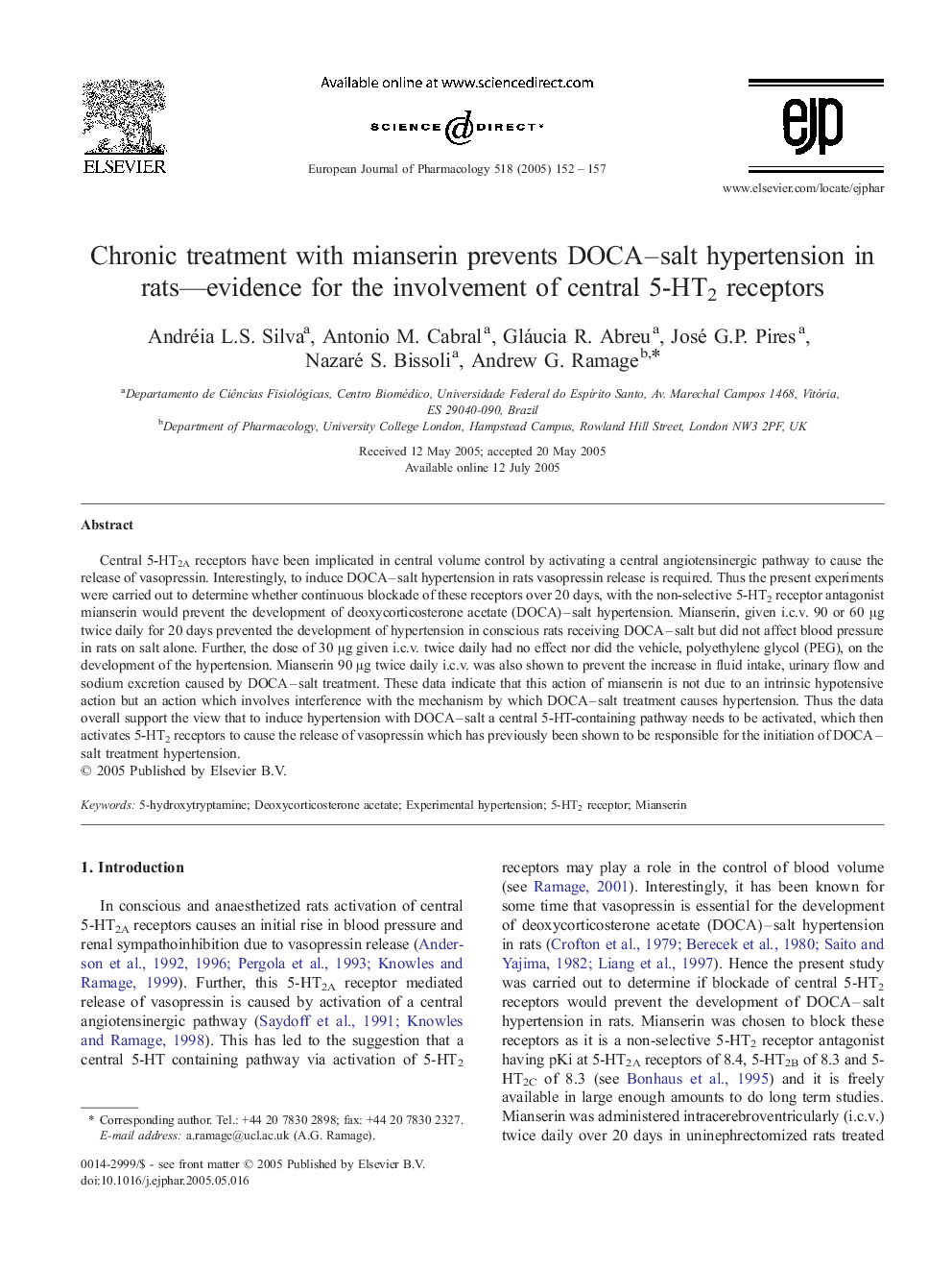 Chronic treatment with mianserin prevents DOCA-salt hypertension in rats-evidence for the involvement of central 5-HT2 receptors