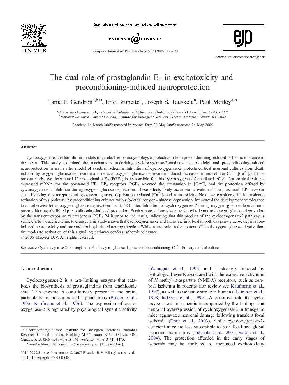 The dual role of prostaglandin E2 in excitotoxicity and preconditioning-induced neuroprotection