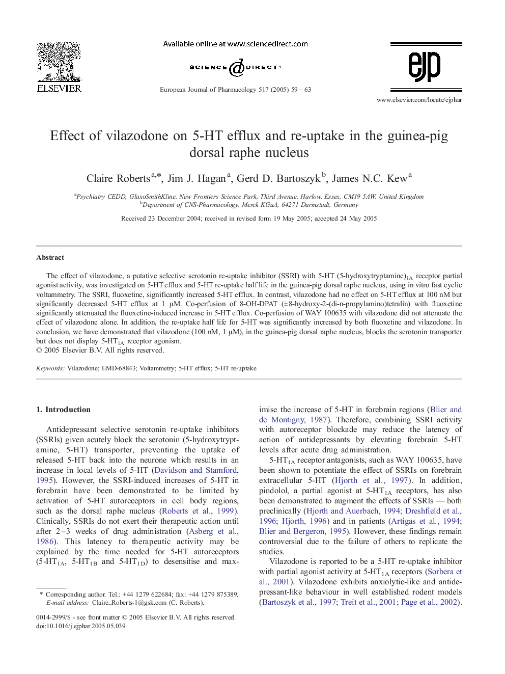 Effect of vilazodone on 5-HT efflux and re-uptake in the guinea-pig dorsal raphe nucleus