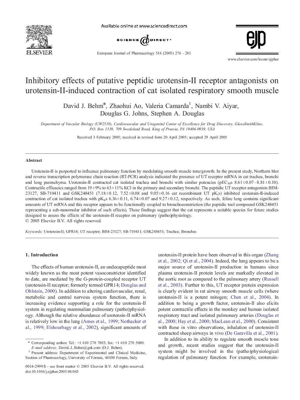 Inhibitory effects of putative peptidic urotensin-II receptor antagonists on urotensin-II-induced contraction of cat isolated respiratory smooth muscle