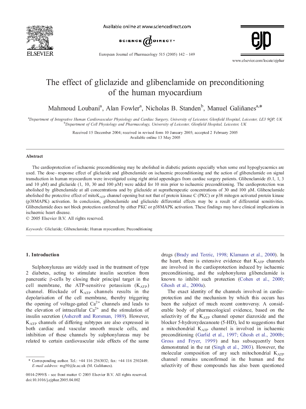 The effect of gliclazide and glibenclamide on preconditioning of the human myocardium