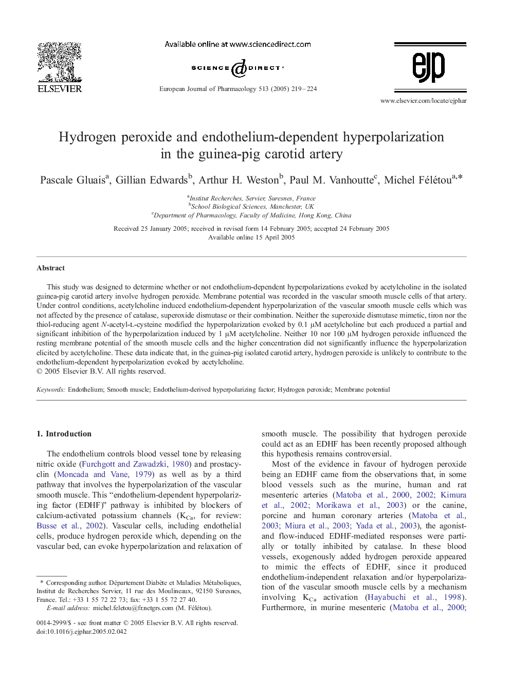 Hydrogen peroxide and endothelium-dependent hyperpolarization in the guinea-pig carotid artery