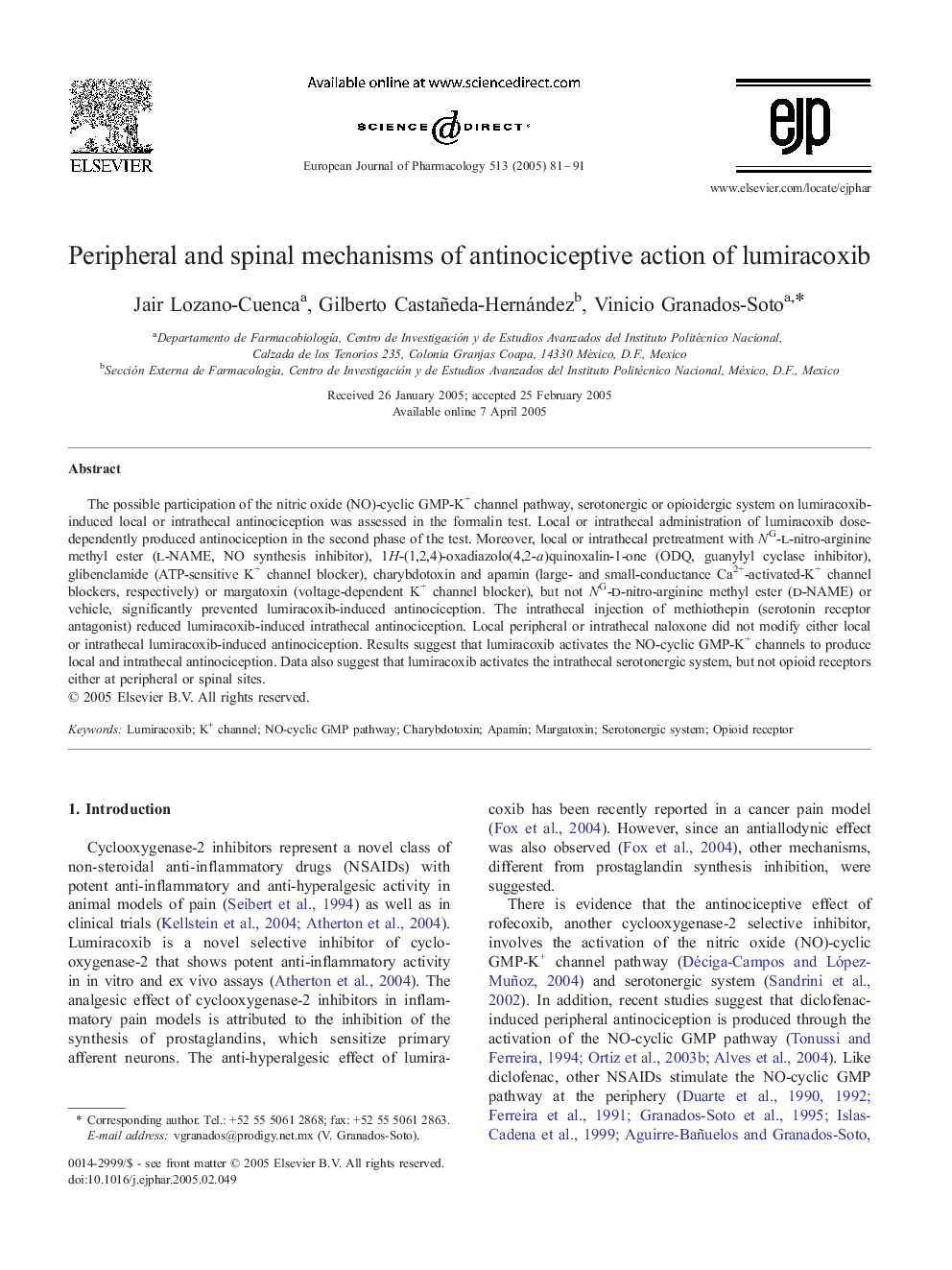 Peripheral and spinal mechanisms of antinociceptive action of lumiracoxib