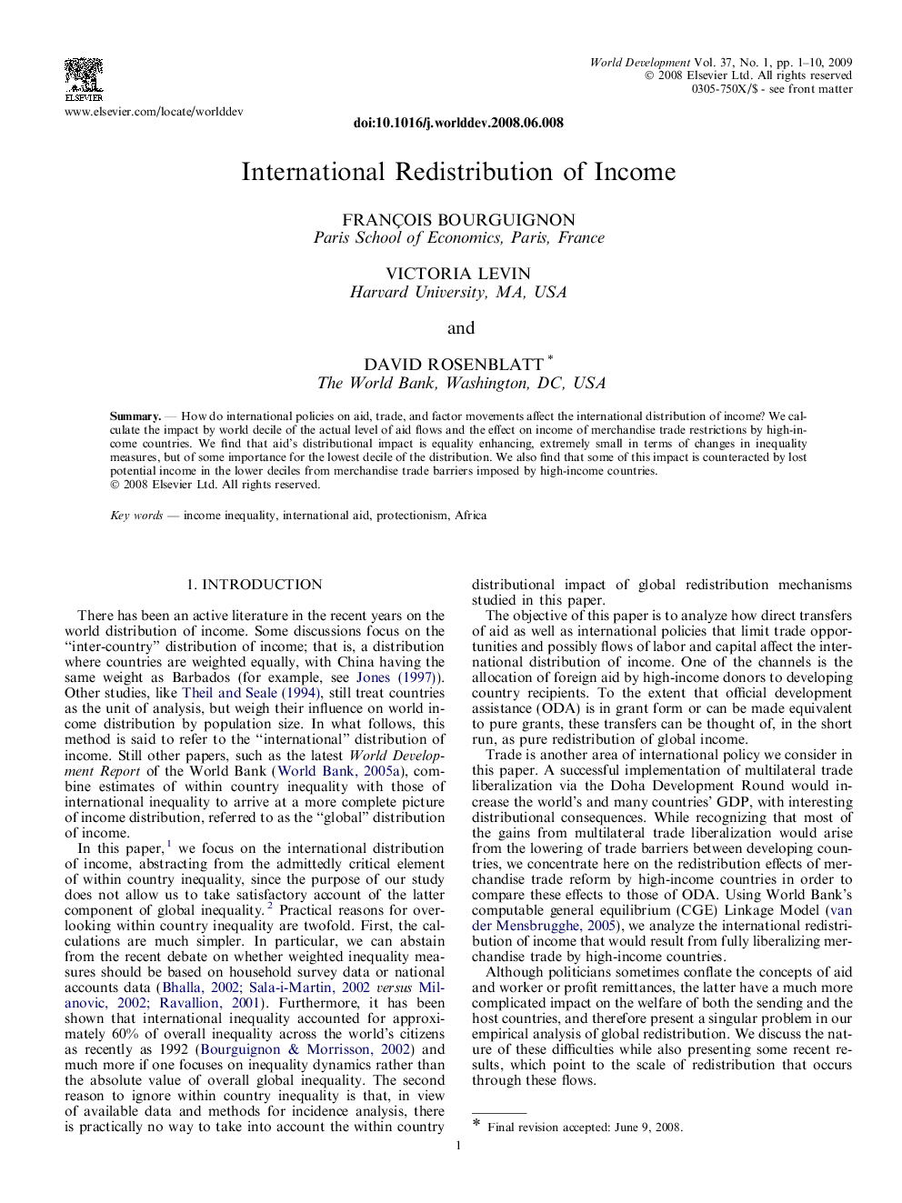 International Redistribution of Income