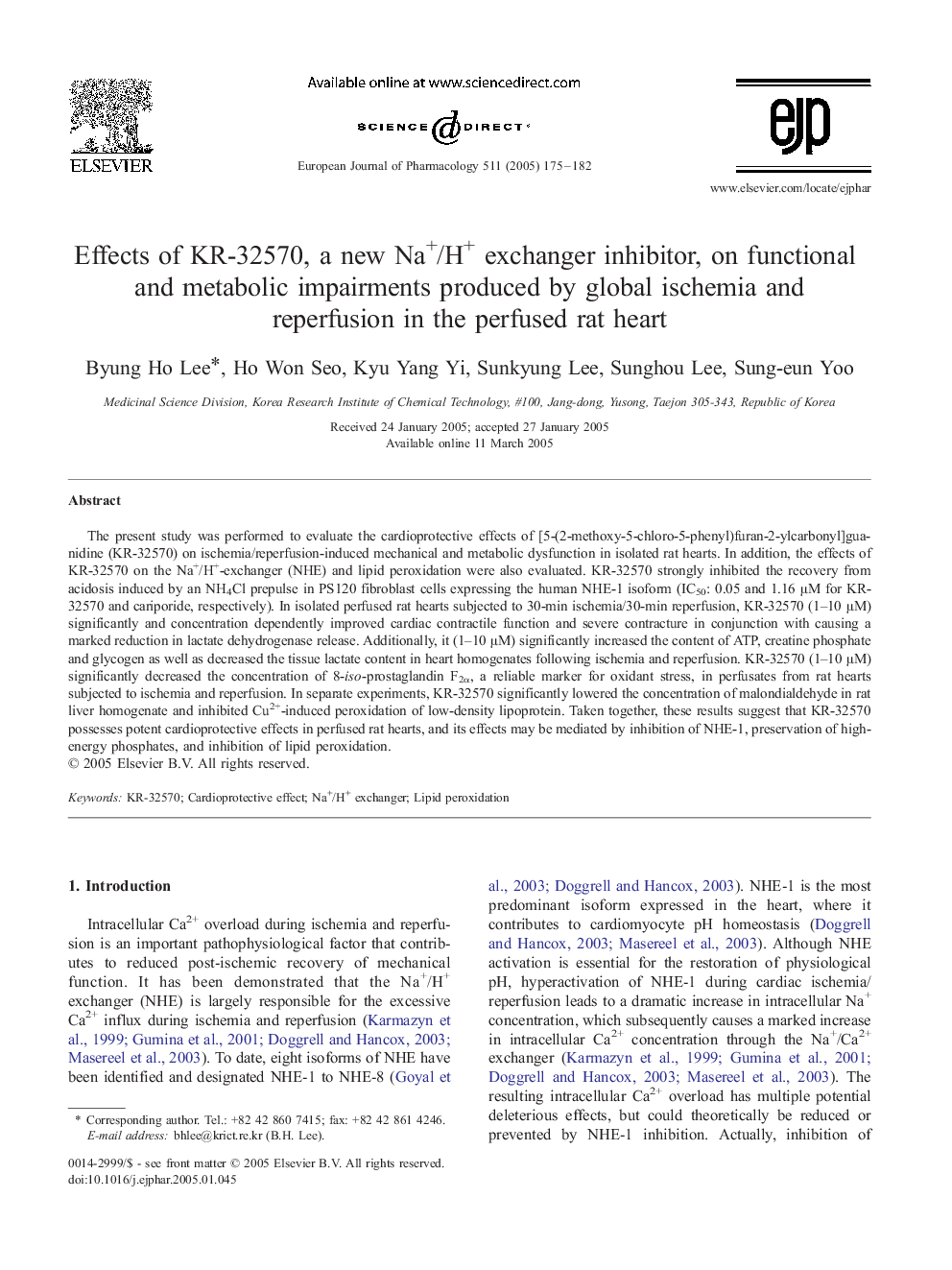 Effects of KR-32570, a new Na+/H+ exchanger inhibitor, on functional and metabolic impairments produced by global ischemia and reperfusion in the perfused rat heart