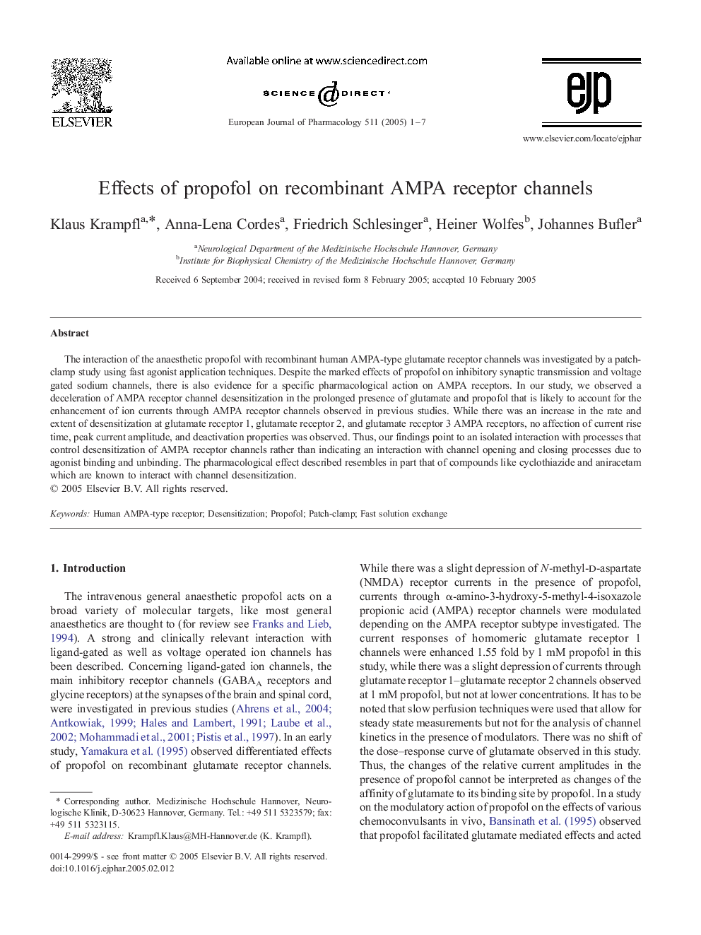 Effects of propofol on recombinant AMPA receptor channels