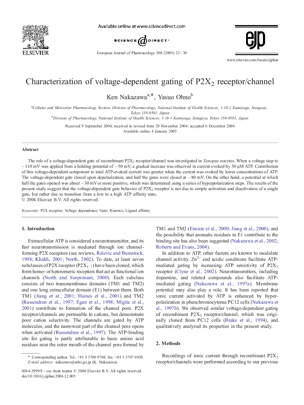 Characterization of voltage-dependent gating of P2X2 receptor/channel