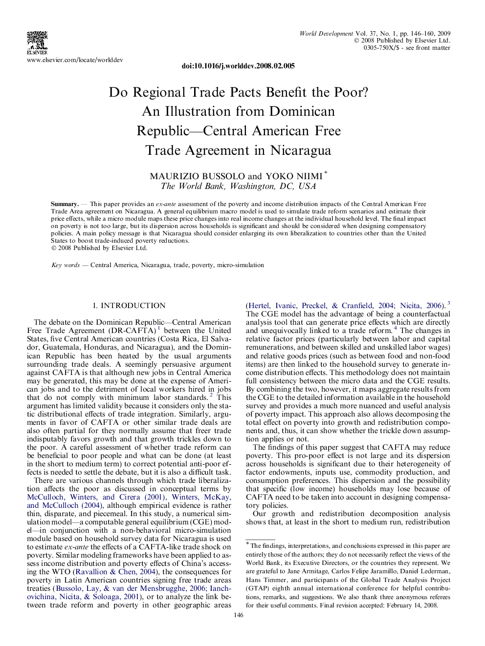 Do Regional Trade Pacts Benefit the Poor? An Illustration from Dominican Republic—Central American Free Trade Agreement in Nicaragua