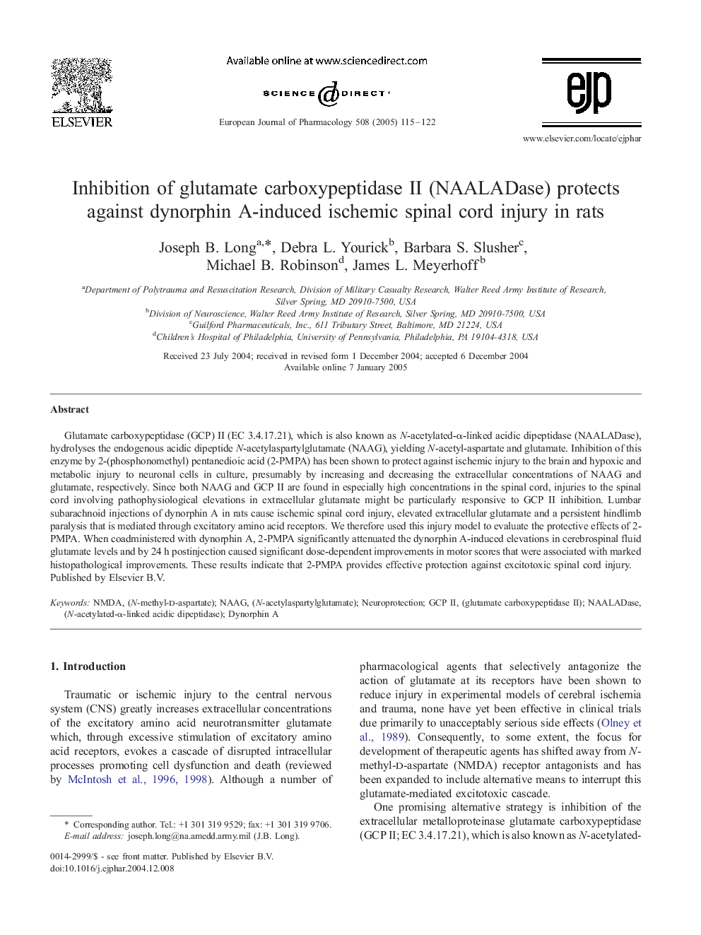 Inhibition of glutamate carboxypeptidase II (NAALADase) protects against dynorphin A-induced ischemic spinal cord injury in rats