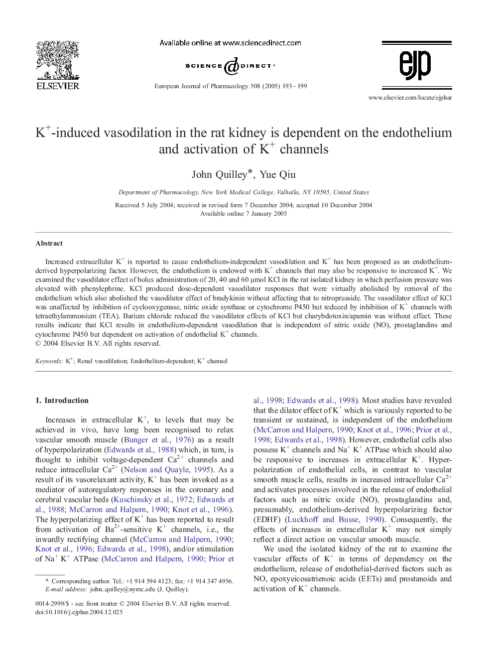 K+-induced vasodilation in the rat kidney is dependent on the endothelium and activation of K+ channels