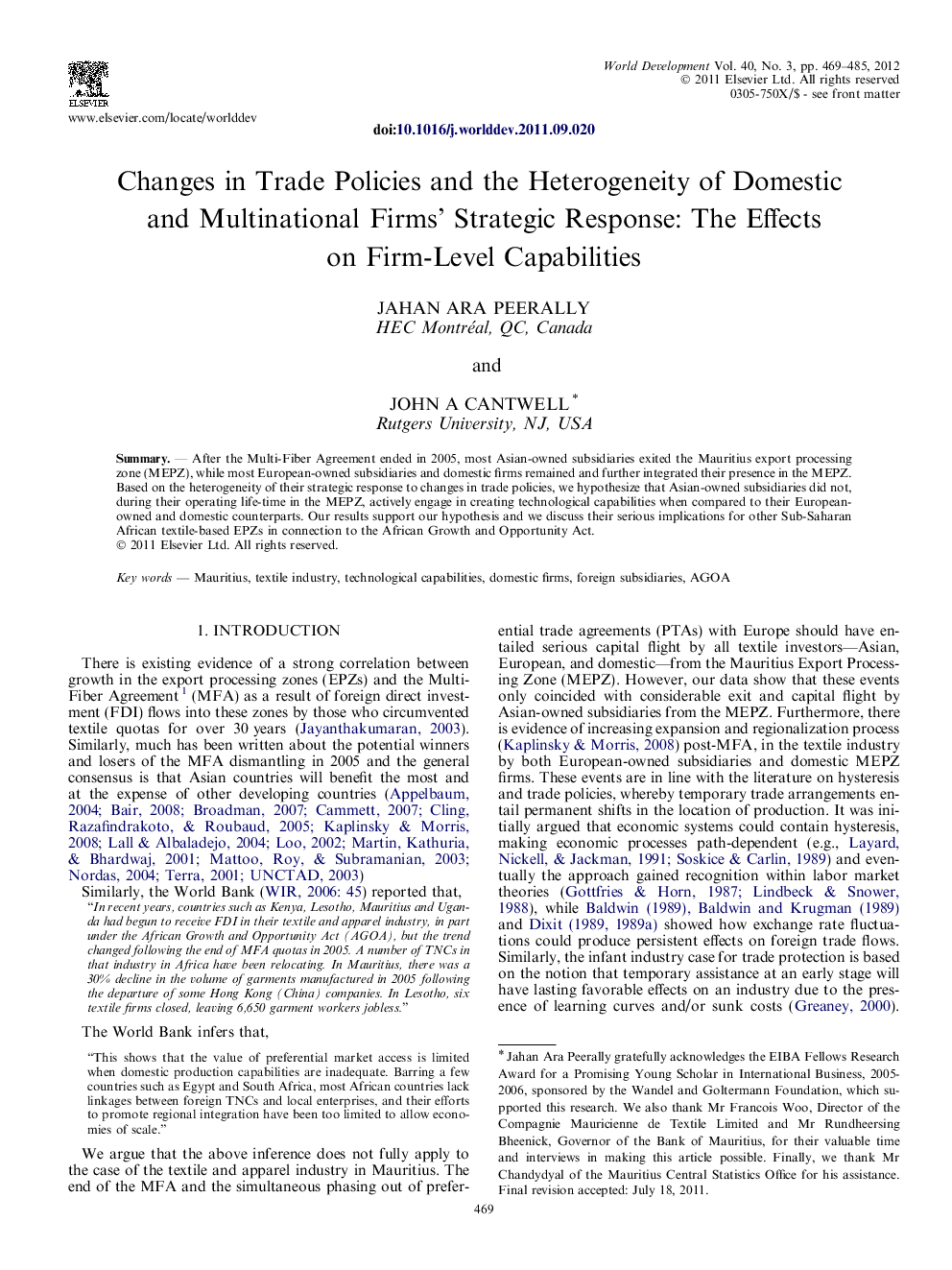 Changes in Trade Policies and the Heterogeneity of Domestic and Multinational Firms’ Strategic Response: The Effects on Firm-Level Capabilities