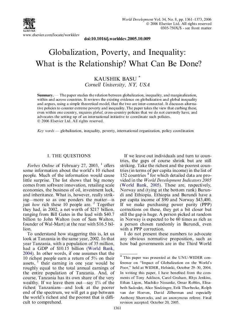 Globalization, poverty, and inequality: What is the relationship? What can be done?