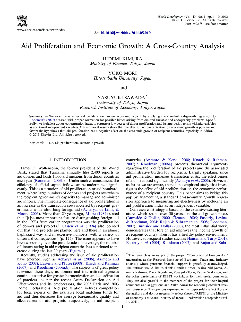 Aid Proliferation and Economic Growth: A Cross-Country Analysis