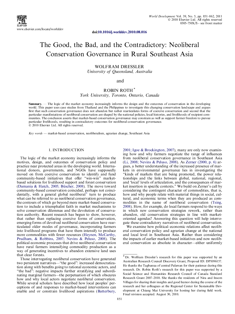 The Good, the Bad, and the Contradictory: Neoliberal Conservation Governance in Rural Southeast Asia