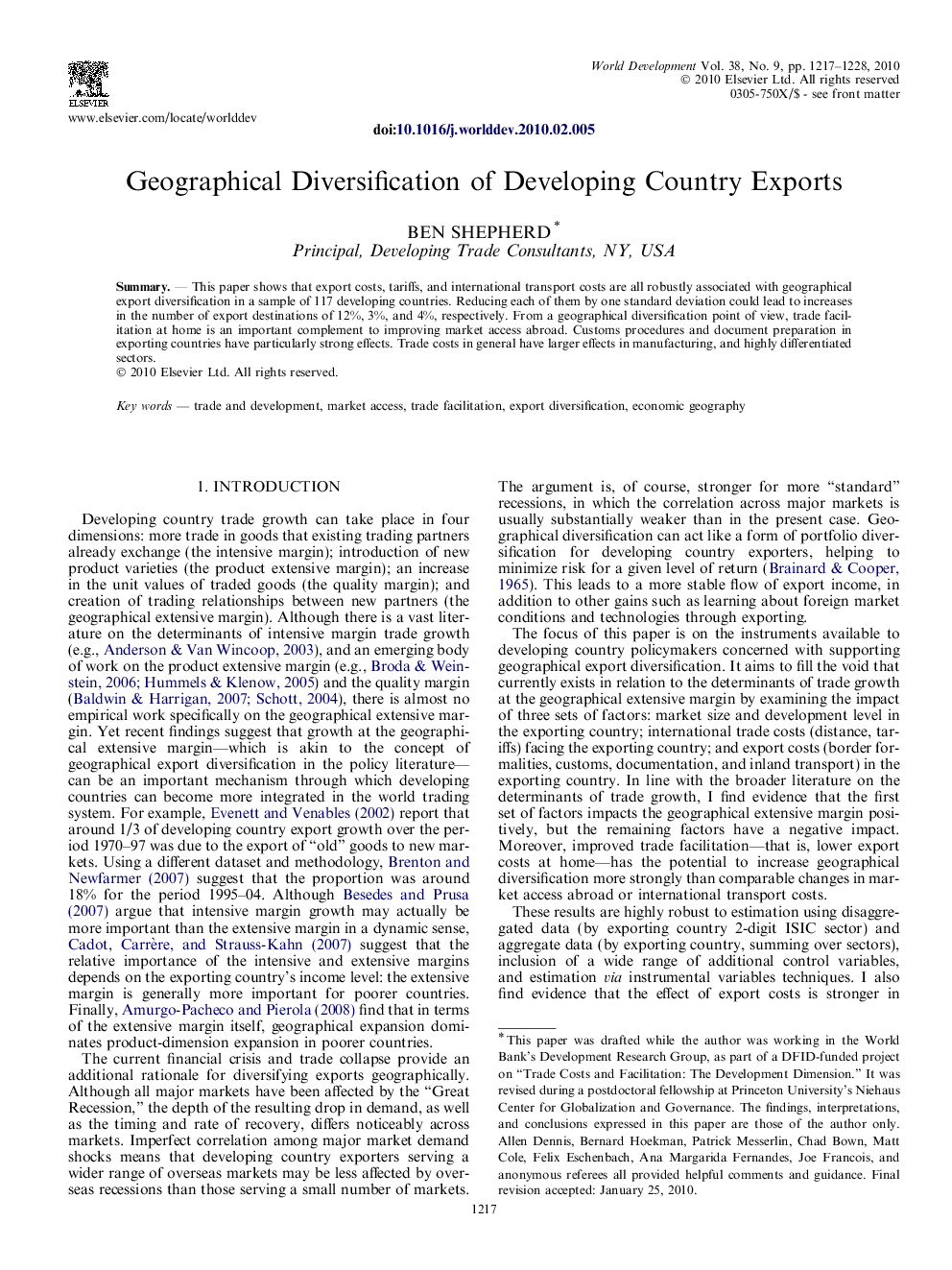 Geographical Diversification of Developing Country Exports