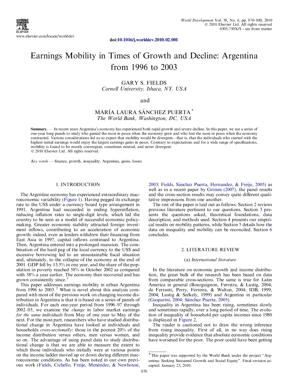 Earnings Mobility in Times of Growth and Decline: Argentina from 1996 to 2003