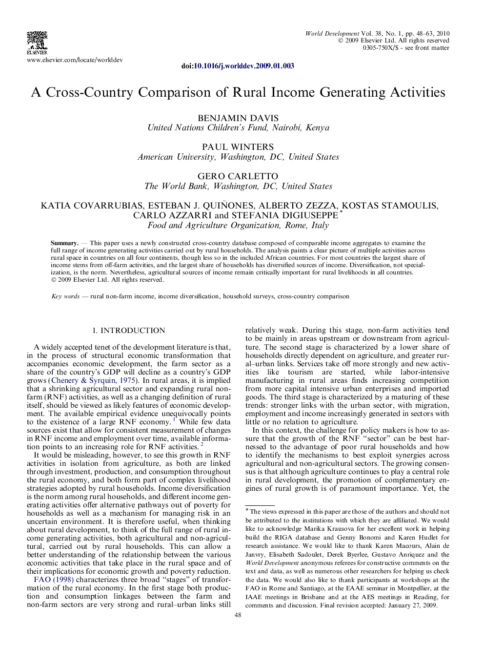 A Cross-Country Comparison of Rural Income Generating Activities