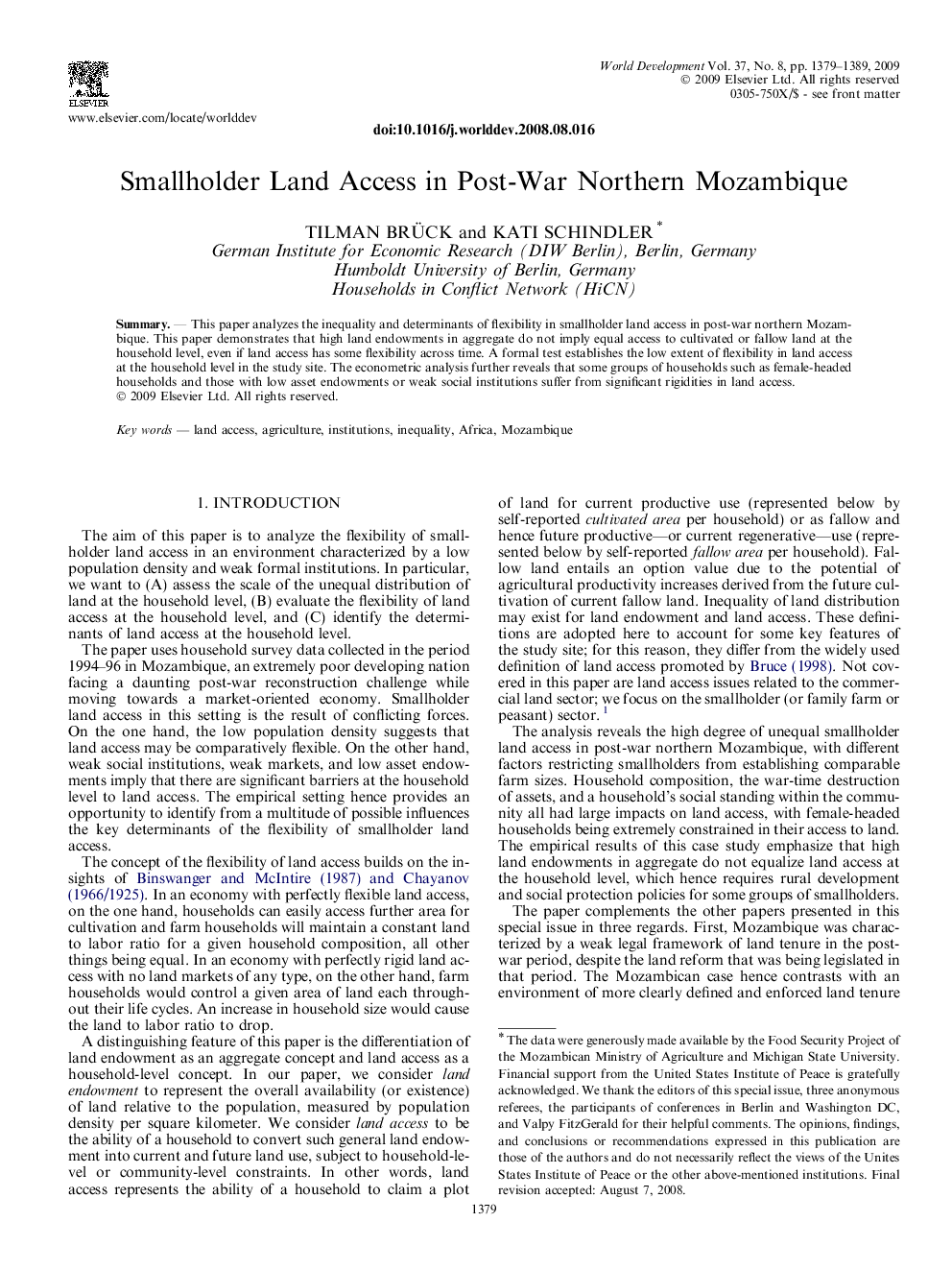 Smallholder Land Access in Post-War Northern Mozambique