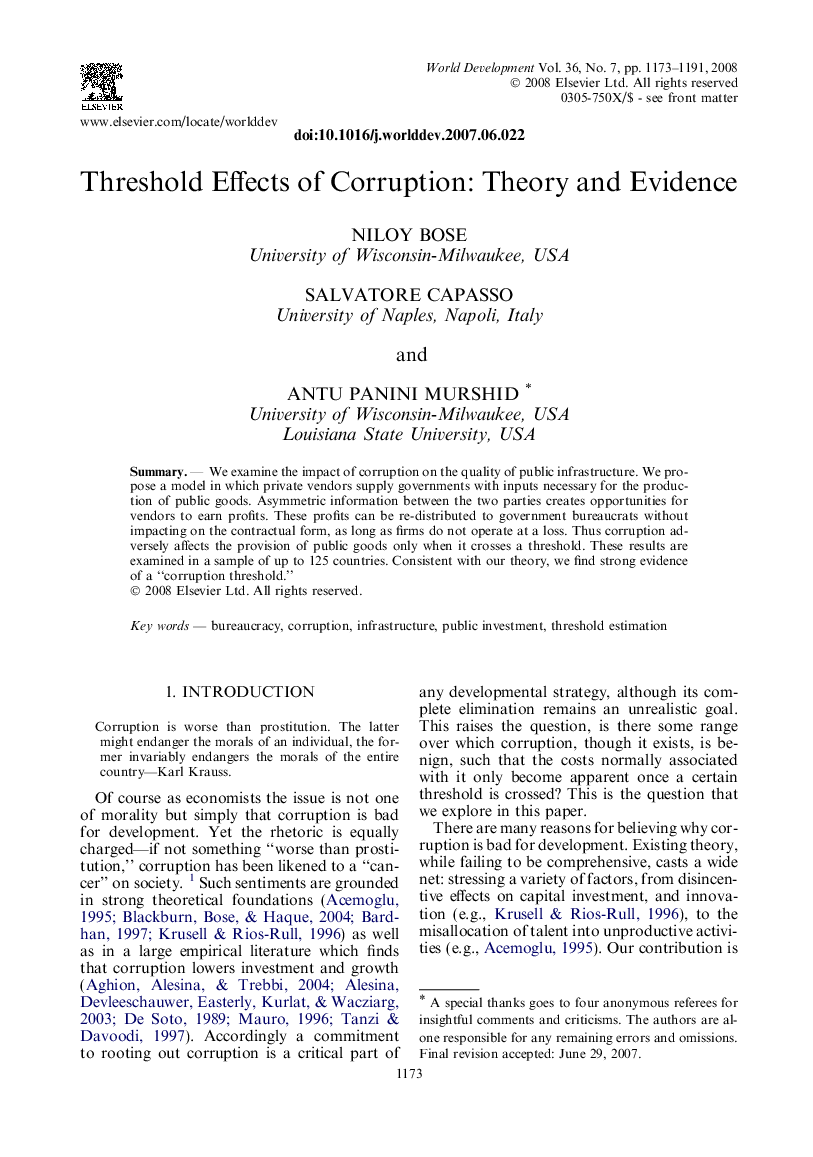 Threshold Effects of Corruption: Theory and Evidence