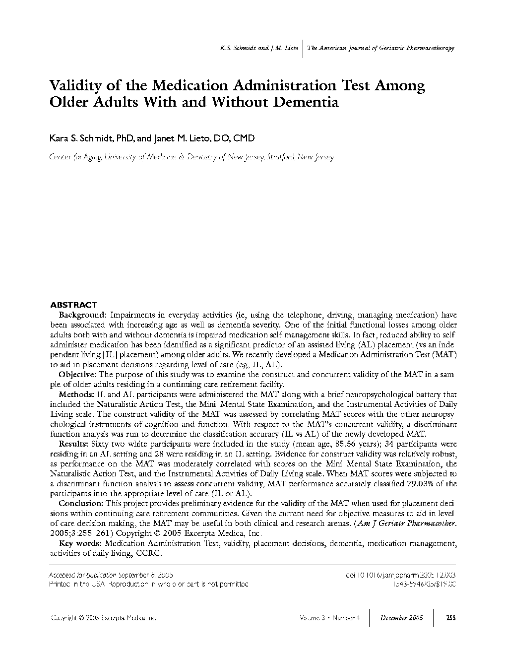 Validity of the medication administration test among older adults with and without dementia