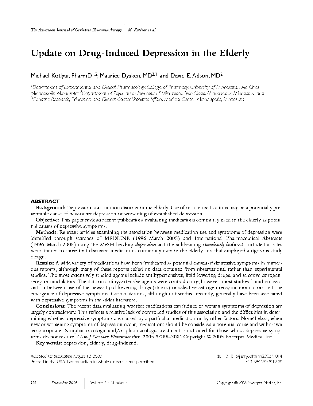 Update on Drug-Induced Depression in the Elderly