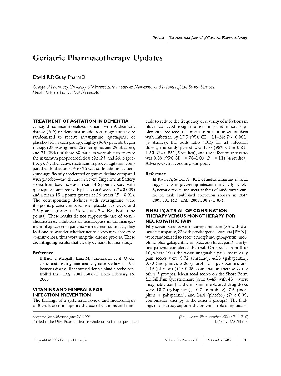 عکس صفحه اول مقاله: Geriatric pharmacotherapy updates Geriatric pharmacotherapy updates