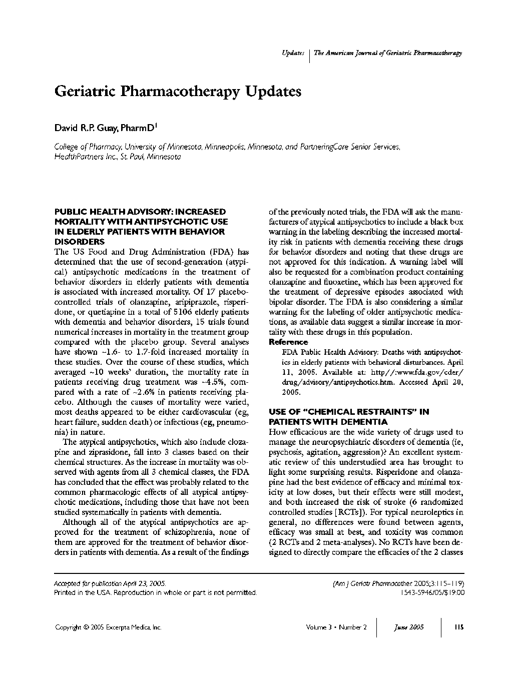 عکس صفحه اول مقاله: Geriatric pharmacotherapy updates Geriatric pharmacotherapy updates