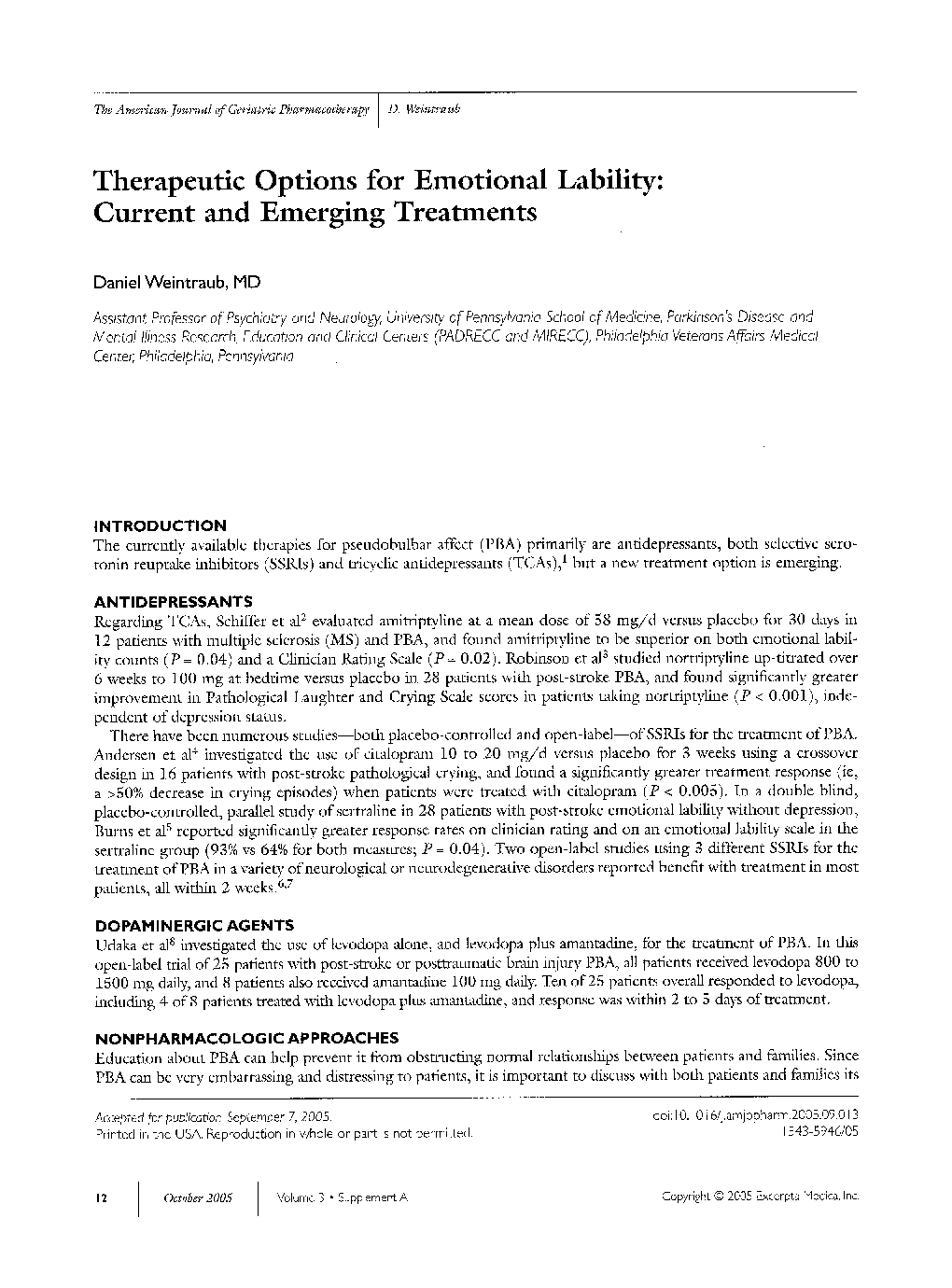عکس صفحه اول مقاله: Therapeutic options for emotional lability: Current and emerging treatments Therapeutic options for emotional lability: Current and emerging treatments