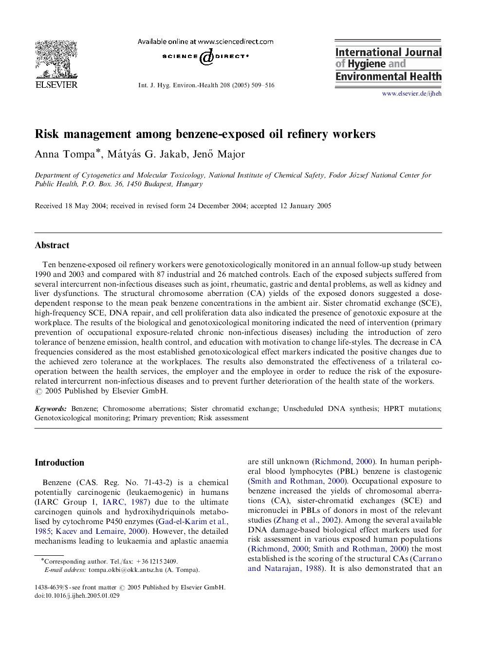 Risk management among benzene-exposed oil refinery workers