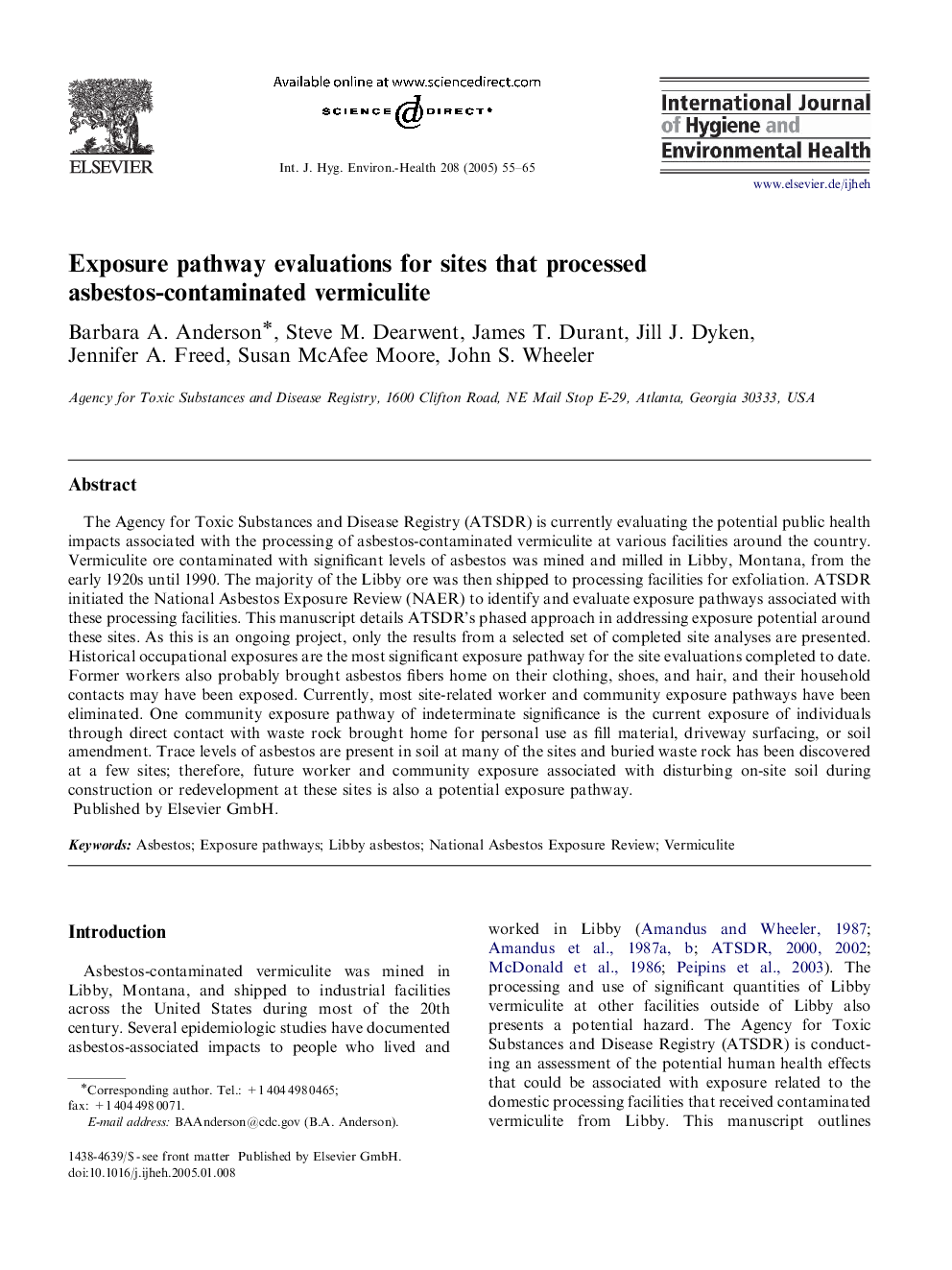 عکس صفحه اول مقاله: Exposure pathway evaluations for sites that processed asbestos-contaminated vermiculite Exposure pathway evaluations for sites that processed asbestos-contaminated vermiculite
