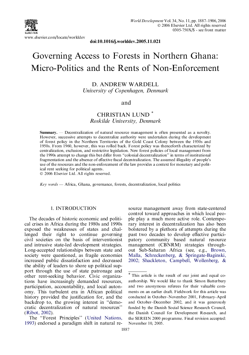 Governing Access to Forests in Northern Ghana: Micro-Politics and the Rents of Non-Enforcement