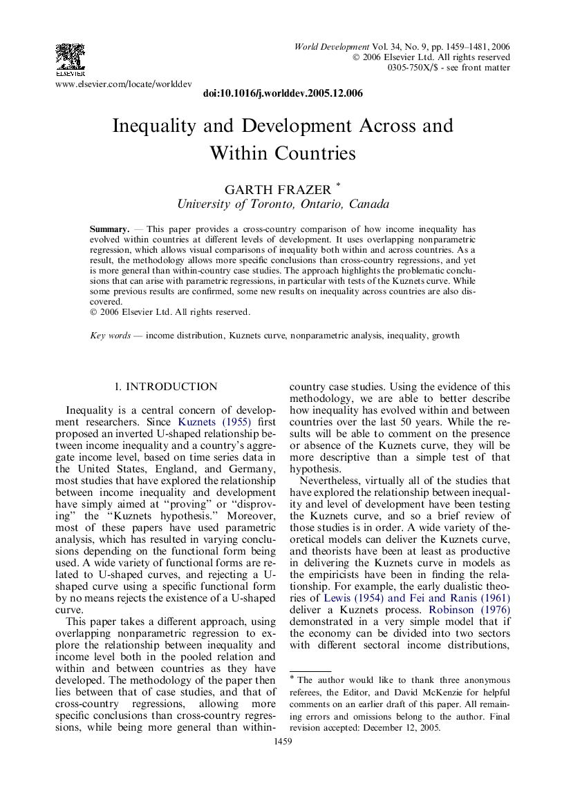 Inequality and development across and within countries