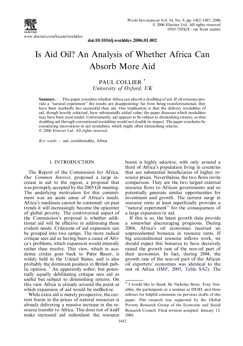 Is Aid Oil? An Analysis Of Whether Africa Can Absorb More Aid