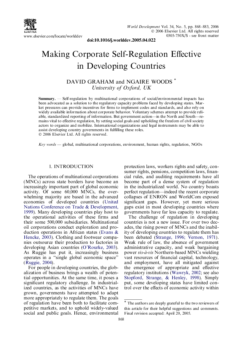 Making corporate self-regulation effective in developing countries