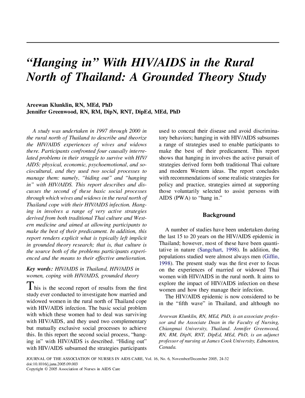 “Hanging in” With HIV/AIDS in the Rural North of Thailand: A Grounded Theory Study