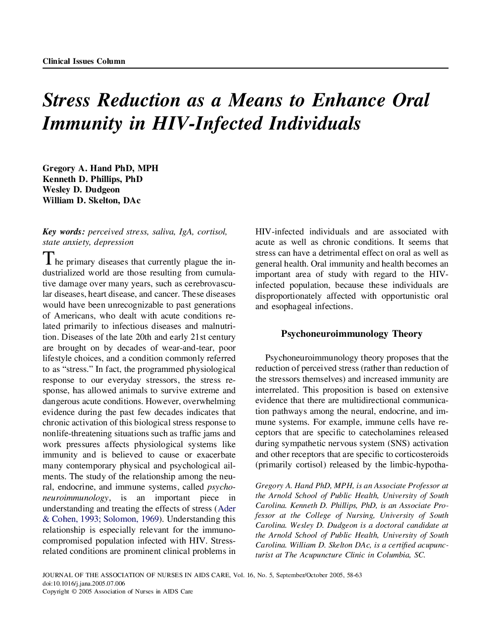 Stress Reduction as a Means to Enhance Oral Immunity in HIV-Infected Individuals