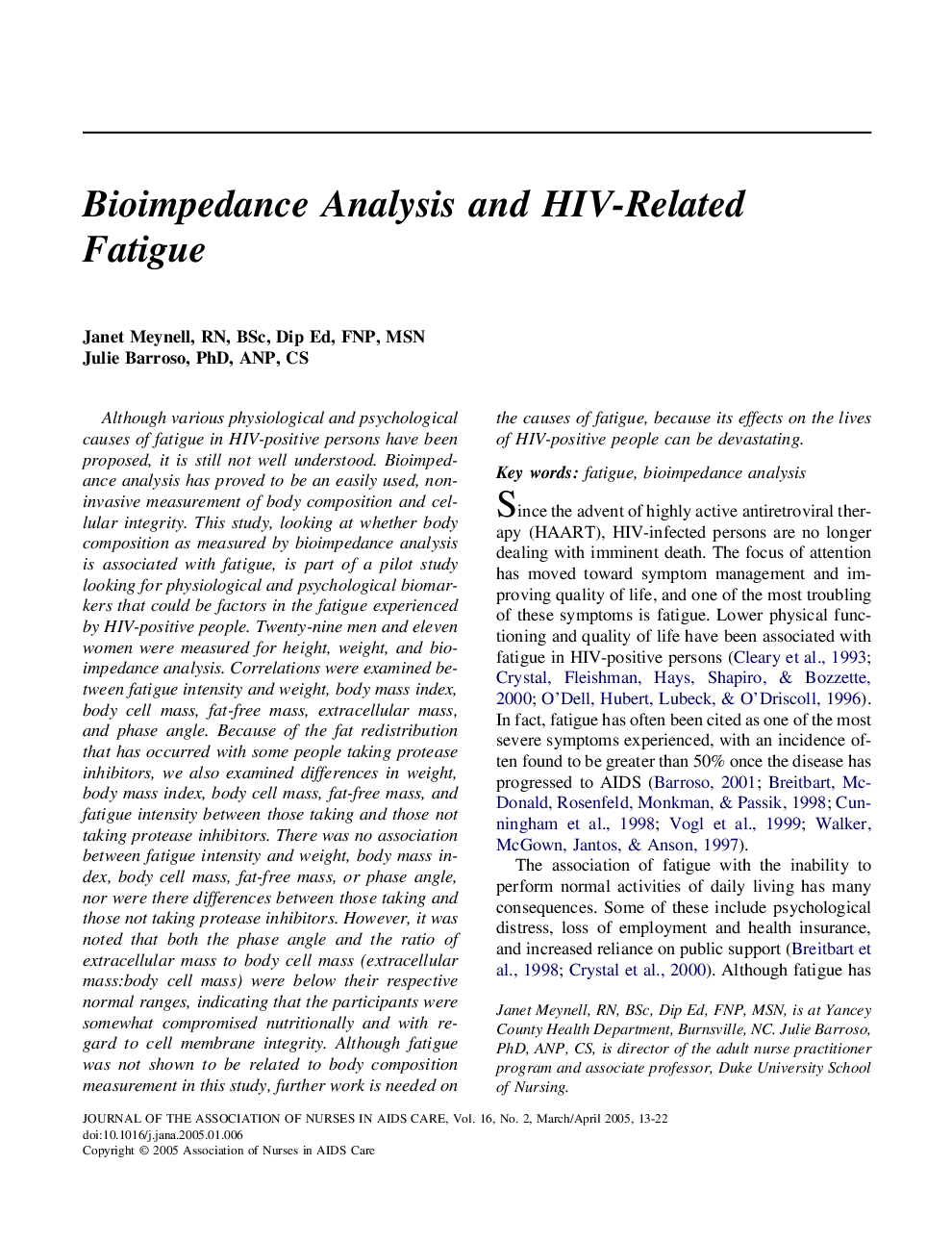 Bioimpedance analysis and HIV-related fatigue