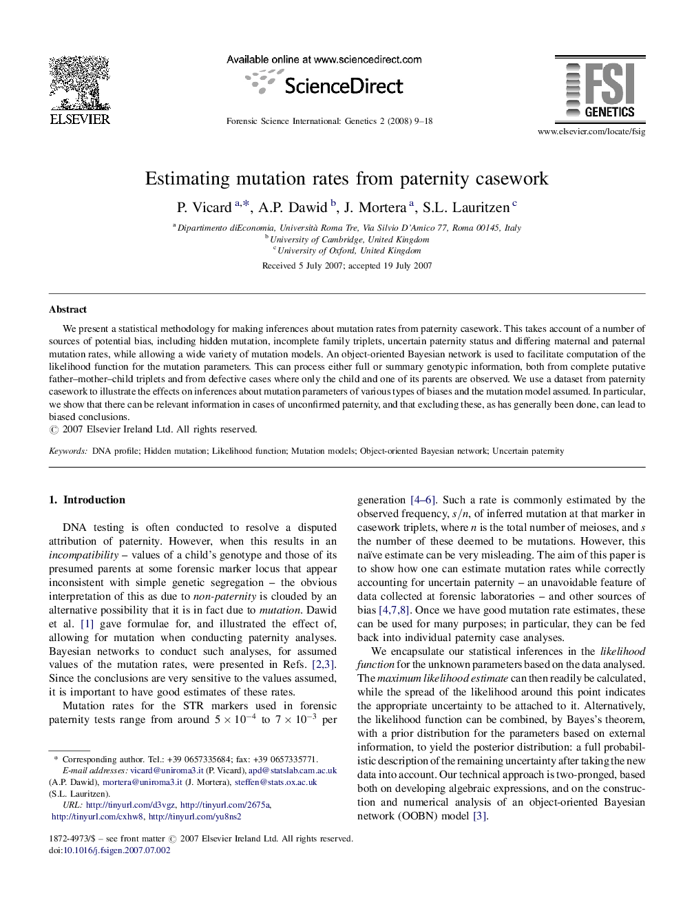 Estimating mutation rates from paternity casework