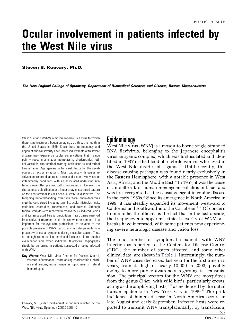 Ocular involvement in patients infected by the West Nile virus