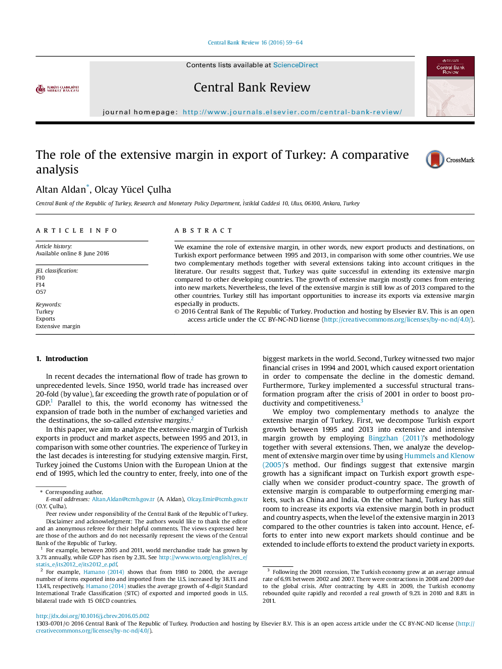 The role of the extensive margin in export of Turkey: A comparative analysis 