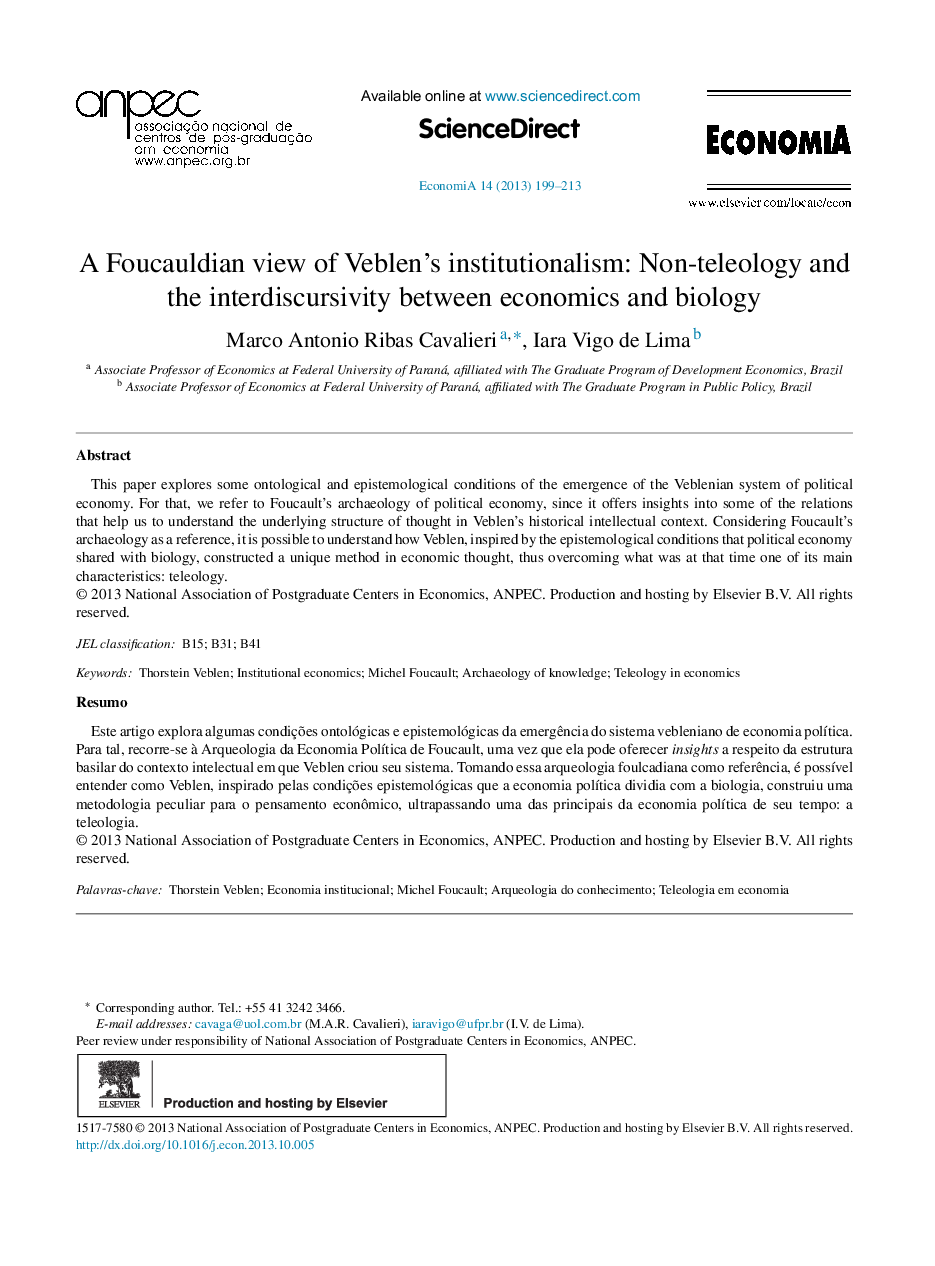 A Foucauldian view of Veblen's institutionalism: Non-teleology and the interdiscursivity between economics and biology 